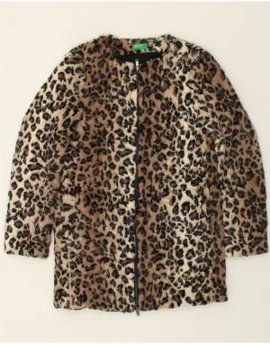 BENETTON Womens Faux Fur Overcoat UK 8 Small Brown Animal Print Polyester