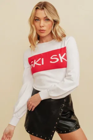 Ski Print Long Sleeve Knit Pullover